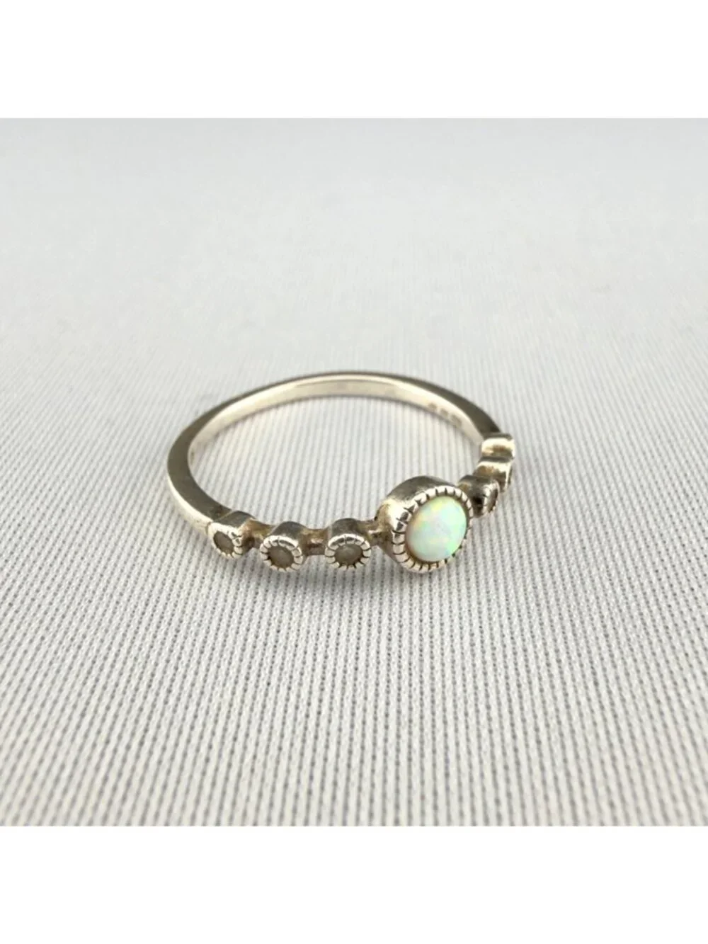 Sterling Silver 925 Simulated Opal Cubic Zirconia Ring Size 6.5